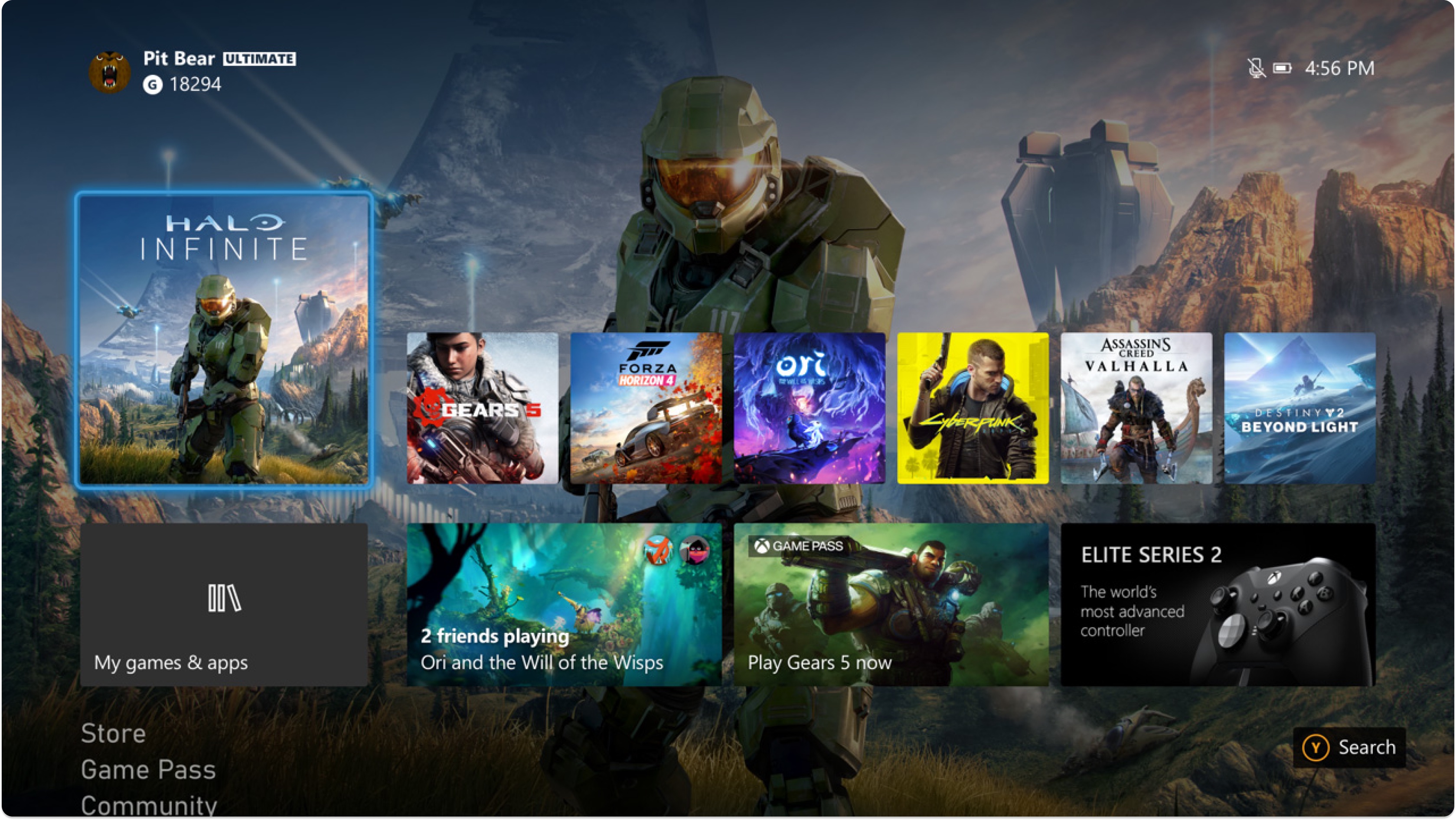 The 2022 Xbox dashboard, with the background art mostly hidden behind rows of tiles, ads, and recently played games