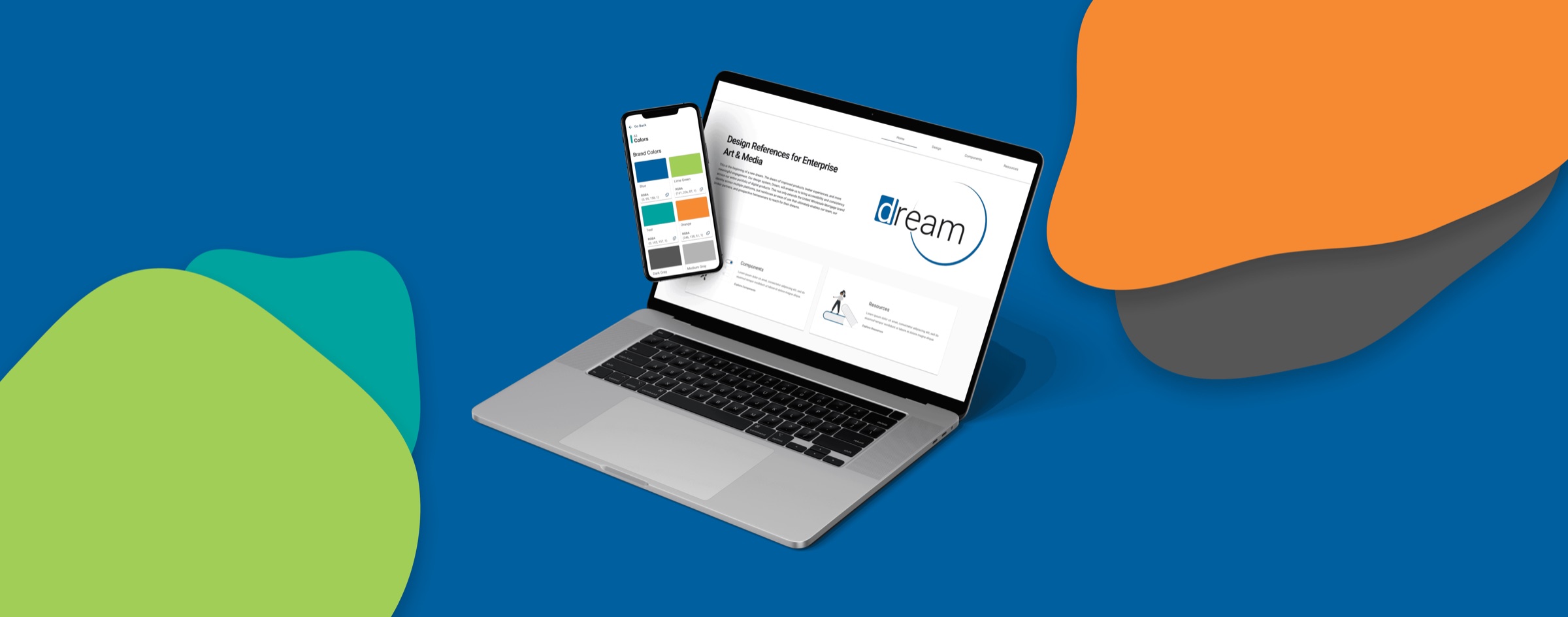 Laptop on a blue background displaying the UWM design standards website prototype
